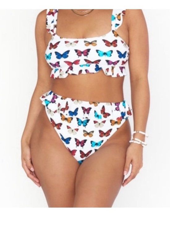 Show Me Your MuMu Other - Show me your mumu - White Butterfly Print Ruffle Bikini Set
